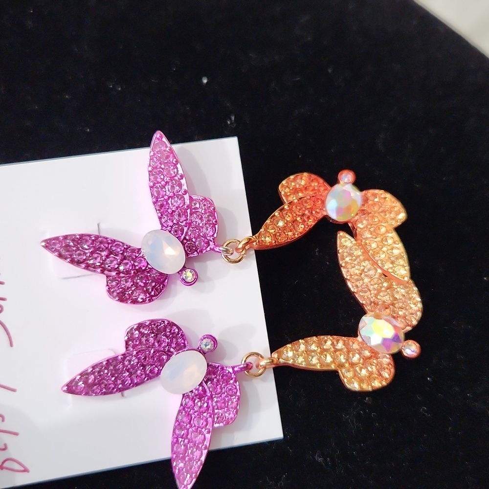 🦋🔹️Betsey Johnson🔹️Garden Glam Dragonfly Double Drop Stud Earrings - Picture 7 of 9